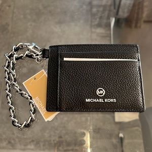 Michael Kors Jet Set Chain Cardholder, Black & Silver Finish, New w/Tag $128